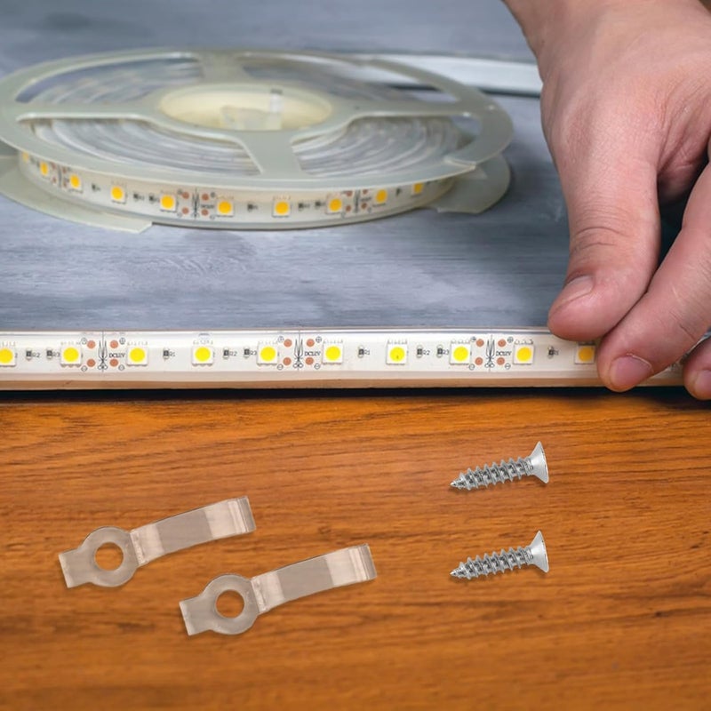 HexinYigjly 100 Pcs Strip Light Mounting Brackets, 10mm Outdoor LED Strip Light Mounting Clips, Led Light Strip Clips, One-Side Fixing Clips Brackets for 10mm Wide Waterproof Strip Lights, with 100 Screws - Image 5
